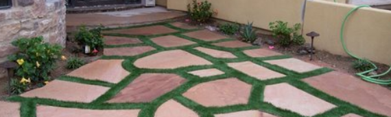 ▷How To Create Lawn Pattern With Artificial Grass And Paving Stones La Mesa?